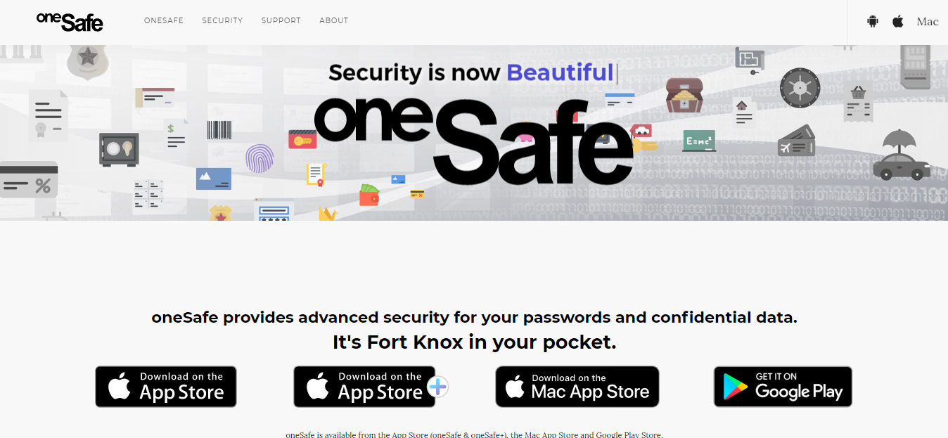 OneSafe homepageScreenshot